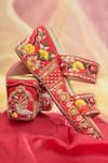 Shop_AROUND ALWAYS_Red Embroidery Angan Wedge With _at_Aza_Fashions