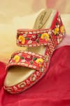 Buy_AROUND ALWAYS_Red Embroidery Angan Wedge With _at_Aza_Fashions