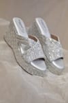 Shop_AROUND ALWAYS_Silver Embroidery, Sequins Melody Wedges _at_Aza_Fashions