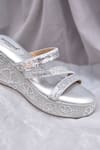 AROUND ALWAYS_Silver Sequins, Embroidery Peonies Designer Wedges _Online_at_Aza_Fashions