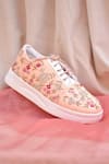 Shop_AROUND ALWAYS_Peach Embroidered Shireen Sneakers _at_Aza_Fashions