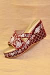 Buy_AROUND ALWAYS_Maroon Embroidery, Pearls Shireen Wedges _at_Aza_Fashions