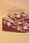 AROUND ALWAYS_Maroon Embroidery, Pearls Shireen Wedges _Online_at_Aza_Fashions