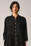 Payal Pratap_Black Handloom Cotton Embroidery Collared Bella Applique Dress _Online_at_Aza_Fashions