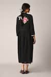 Shop_Payal Pratap_Black Handloom Cotton Embroidery Collared Bella Applique Dress _at_Aza_Fashions