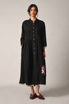 Buy_Payal Pratap_Black Handloom Cotton Embroidery Collared Bella Applique Dress _at_Aza_Fashions