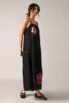 Payal Pratap_Black Linen Embroidery Square Neck Hulthemia Strap Maxi Dress _Online_at_Aza_Fashions