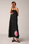 Buy_Payal Pratap_Black Linen Embroidery Square Neck Hulthemia Strap Maxi Dress _Online_at_Aza_Fashions