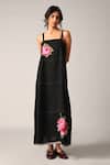 Buy_Payal Pratap_Black Linen Embroidery Square Neck Hulthemia Strap Maxi Dress _at_Aza_Fashions