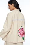 Shop_Payal Pratap_Beige Handloom Cotton Embroidery Collared Alba Lapel Jacket _at_Aza_Fashions