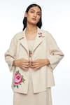 Buy_Payal Pratap_Beige Handloom Cotton Embroidery Collared Alba Lapel Jacket _at_Aza_Fashions