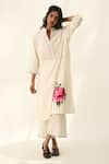 Buy_Payal Pratap_Ivory Handloom Cotton Embroidery Split V-neck Tunic And Pant Set _at_Aza_Fashions