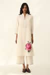 Buy_Payal Pratap_Ivory Handloom Cotton Embroidery Split V-neck Tunic And Pant Set _Online_at_Aza_Fashions