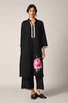Buy_Payal Pratap_Black Handloom Cotton Embroidery Split V-neck Tunic And Pant Set _at_Aza_Fashions