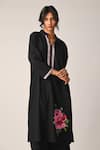 Buy_Payal Pratap_Black Handloom Cotton Embroidery Split V-neck Tunic And Pant Set _Online_at_Aza_Fashions