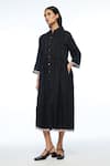 Payal Pratap_Black Linen Mandarin Collar Bella Two Pocket Dress _Online_at_Aza_Fashions