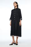 Shop_Payal Pratap_Black Linen Mandarin Collar Bella Two Pocket Dress _Online_at_Aza_Fashions