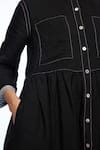 Payal Pratap_Black Linen Mandarin Collar Bella Two Pocket Dress _at_Aza_Fashions