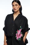 Buy_Payal Pratap_Black Handloom Cotton Embroidery Collared Floribunda Oversized Shirt _at_Aza_Fashions