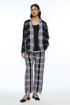Buy_Payal Pratap_Black Linen Open Neck Calantha Check Jacket _at_Aza_Fashions