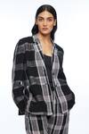 Buy_Payal Pratap_Black Linen Open Neck Calantha Check Jacket _Online_at_Aza_Fashions