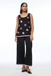 Payal Pratap_Black Handloom Cotton, Linen Embroidery Round Neck Bugensis Floral Camisole Top _Online_at_Aza_Fashions
