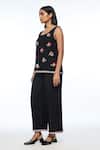 Buy_Payal Pratap_Black Handloom Cotton, Linen Embroidery Round Neck Bugensis Floral Camisole Top _Online_at_Aza_Fashions