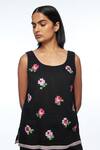 Buy_Payal Pratap_Black Handloom Cotton, Linen Embroidery Round Neck Bugensis Floral Camisole Top _at_Aza_Fashions