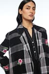 Shop_Payal Pratap_Black Linen Embroidery Collared Arvensis Long Jacket _Online_at_Aza_Fashions