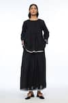 Buy_Payal Pratap_Black Handloom Cotton Embroidery Round Neck Damascena Pleated Top _at_Aza_Fashions