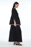 Payal Pratap_Black Handloom Cotton Embroidery Round Neck Damascena Pleated Top _Online_at_Aza_Fashions