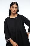 Buy_Payal Pratap_Black Handloom Cotton Embroidery Round Neck Damascena Pleated Top _Online_at_Aza_Fashions