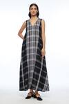 Buy_Payal Pratap_Black Linen V-neck Handloom Maxi Dress _at_Aza_Fashions