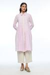 Buy_Payal Pratap_Pink Handloom Cotton Embroidery Collared Gallica Tunic _at_Aza_Fashions
