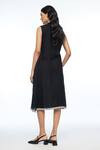 Shop_Payal Pratap_Black Linen Split V-neck Cymosa Yoke Pleated Midi Dress _at_Aza_Fashions