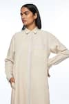 Payal Pratap_Beige Linen Collared Polyantha Front Open Tunic _Online_at_Aza_Fashions