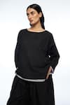 Buy_Payal Pratap_Black Handloom Cotton Round Neck Oversize Top _at_Aza_Fashions