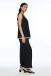 Payal Pratap_Black Handloom Cotton Round Neck Davurica Pintuck Camisole Top _Online_at_Aza_Fashions