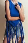 Buy_Style Junkiie_Blue Cotton Tassels Crew Neck Cafe Crop Tee _Online_at_Aza_Fashions