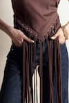 Buy_Style Junkiie_Chocolate Cotton Crew Neck French Press Tassel Crop Tee _Online_at_Aza_Fashions