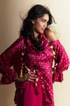 Shop_Style Junkiie_Pink Silk Tassels, Pom-poms Peek-a-pink Bandhini Shirt _Online_at_Aza_Fashions