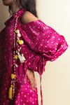 Style Junkiie_Pink Silk Tassels, Pom-poms Peek-a-pink Bandhini Shirt _at_Aza_Fashions