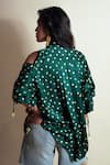 Shop_Style Junkiie_Green Silk Tassels Asymmetric Peek-a-green Bandhini Shirt _at_Aza_Fashions