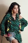 Style Junkiie_Green Silk Tassels Asymmetric Peek-a-green Bandhini Shirt _Online_at_Aza_Fashions