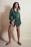 Buy_Style Junkiie_Green Silk Tassels Asymmetric Peek-a-green Bandhini Shirt _at_Aza_Fashions