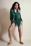 Shop_Style Junkiie_Green Silk Tassels Asymmetric Peek-a-green Bandhini Shirt _Online_at_Aza_Fashions