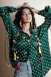 Style Junkiie_Green Silk Tassels Asymmetric Peek-a-green Bandhini Shirt _at_Aza_Fashions