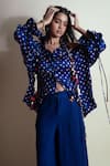 Buy_Style Junkiie_Blue Silk Tassels Off-shoulder Bandhini Print Shirt _at_Aza_Fashions