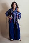 Style Junkiie_Blue Silk Tassels Off-shoulder Bandhini Print Shirt _Online_at_Aza_Fashions