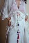 Style Junkiie_Ivory Chiffon, Chinon Tassels V-neck Vanilla Cascade Ruffle Duster _Online_at_Aza_Fashions